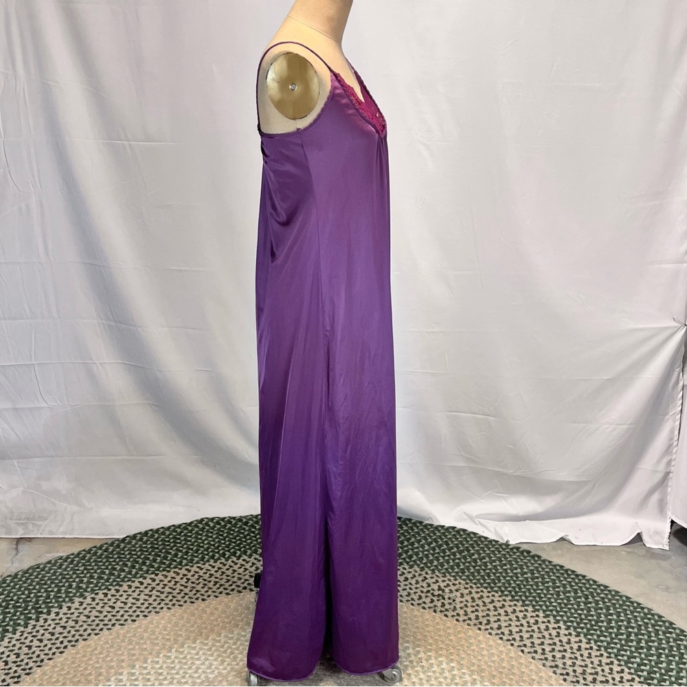 VINTAGE 80s amethyst jewel purple long maxi nightgown lace lingerie glamorous - Picture 7 of 11